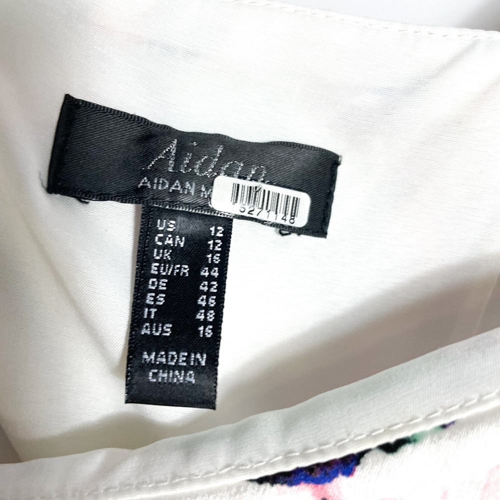 Aidan Mattox Floral Print Satin Midi Dress Square Neck Sleeveless White Size 12 - Picture 8 of 11